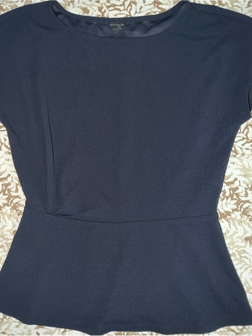 Ann Taylor Navy Short Sleeve Peplum Top